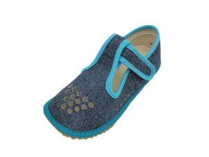 beda papuce papucky barefoot detske turquoise denim perforovane